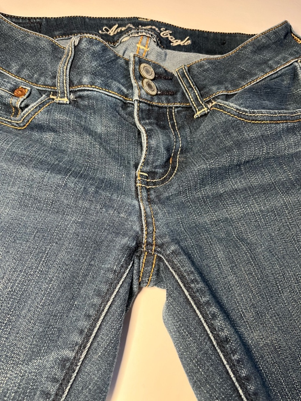 Y2K Vintage Low Rise AE Artist Bootcut Sz 4 short jeans dark Wash - Picture 5 of 10